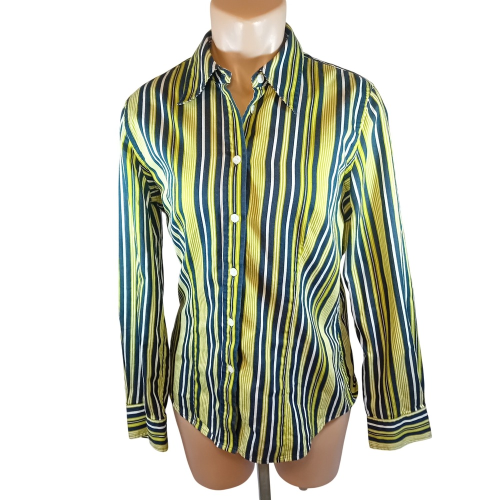 Vintage 90s Y2K Womens Jones New York Signature Button Down Striped Top Formal M